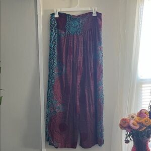 Bohemian Wide-Leg Pants in Red and Teal